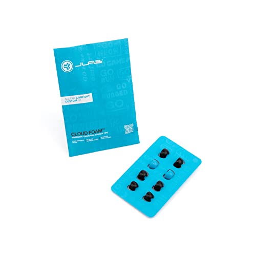 JLab Cloud Foam Mnemonic Earbud Tips, 4 Pairs of Custom Fit Universal Tips, Memory Cloud Foam, Black/Blue