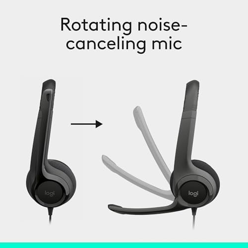 Logitech H390 Wired Headset for PC/Laptop, Stereo Headphones with Noise Cancelling Microphone, USB-A, in-Line Controls, Works with Chromebook - Black