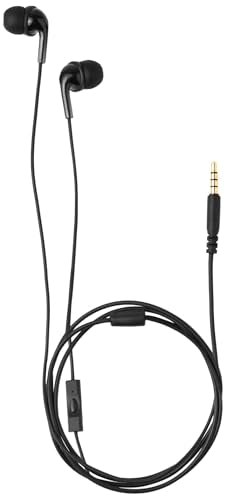 Basics Wired Earbuds with Microphone, In-Ear Headphones, 3.5mm Jack, High Definition Sound, Secure Fit, 4.2 ft Cable, S/M/L Ear Tips, Black