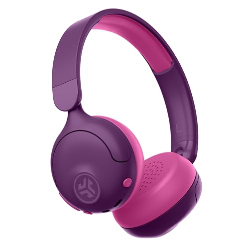 JLab JBuddies ANC 2 in 1 Wireless + Wired Kids Headphones, Active Noise Canceling and Be Aware Modes, Safe Volume Settings, 50+ Hours Playtime, Adjustable, Purple/Pink
