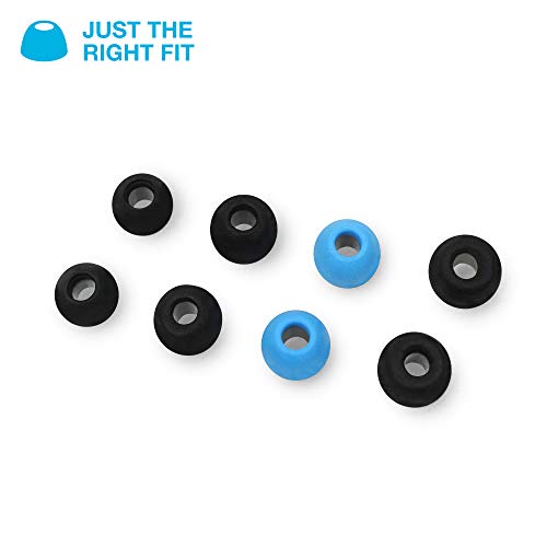 JLab Cloud Foam Mnemonic Earbud Tips, 4 Pairs of Custom Fit Universal Tips, Memory Cloud Foam, Black/Blue