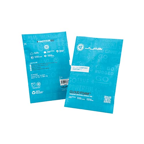 JLab Cloud Foam Mnemonic Earbud Tips, 4 Pairs of Custom Fit Universal Tips, Memory Cloud Foam, Black/Blue