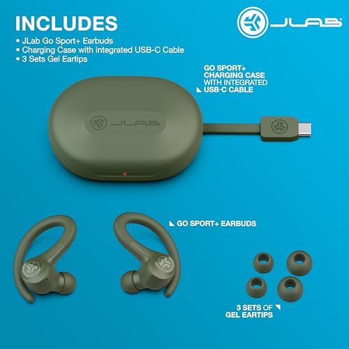 JLab Go Sport+ Wireless Workout Earbuds Featuring C3 Clear Calling, Secure Earhook Sport Design, 35+ Hour Bluetooth Playtime, 3 EQ Sound Settings, and IP55 Sweat Resistance (Green)