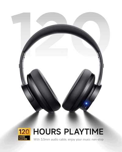 Picun B8 Bluetooth Headphones, 120H Playtime Headphone Wireless Bluetooth with 3 EQ Modes, Low Latency, Hands-Free Calls, Over Ear Headphones for Travel Home Office Cellphone PC Black