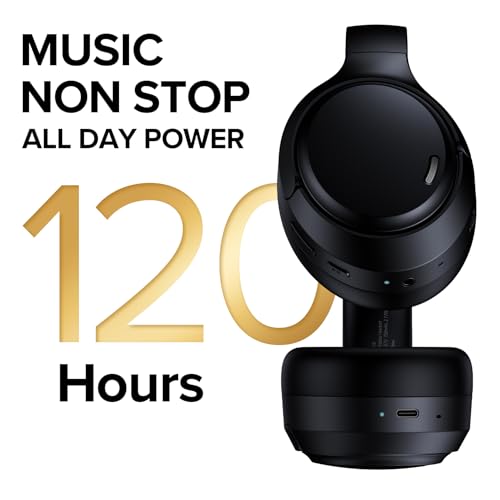 Hybrid Active Noise Cancelling Headphones Wireless, 120Hrs Playtime, 6 ENC Clear Mic, Over Ear Bluetooth Headphones with Hi-Res Audio Comfort Earcup Foldable ANC Headphone for Travel Game Home Office