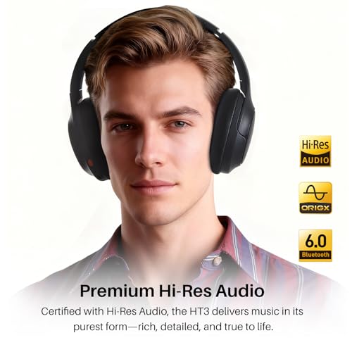TOZO HT3 Hybrid Noise Cancelling Headphones, 90H Battery Life Wireless Over Ear Bluetooth 6.0 Foldable Headset, AI Voice Assistant with 5 Mics, Connect 2 Devices and Hi-Res Sound, 32 EQ Audio Presets