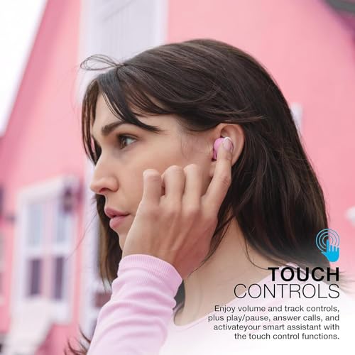 JLab Go Air Pop+ True Wireless Earbuds, in Ear Headphones, Bluetooth Earphones, 35H Playtime Ear Buds, Bluetooth Earbuds with Microphone, USB-C Charging Case, Dual Connect, EQ3 Sound, Pink
