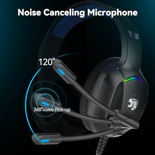 Gaming Headset with Microphone for Pc, Xbox One Series X/s, Ps4, Ps5, Switch, Stereo Wired Noise Cancelling Over-Ear Headphones with Mic, RGB, for Computer, Laptop, Mac, Nintendo (Blue)