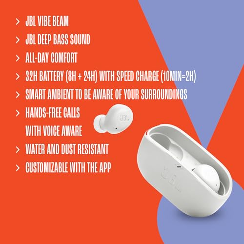 JBL Vibe Buds - True Wireless Earbuds, Smart Ambient, VoiceAware, Up to 32 total hours of battery life with speed charging, Water and dust resistant, JBL Deep Bass Sound (Black)