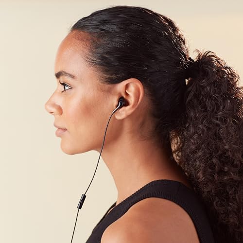 Basics Wired Earbuds with Microphone, In-Ear Headphones, 3.5mm Jack, High Definition Sound, Secure Fit, 4.2 ft Cable, S/M/L Ear Tips, Black