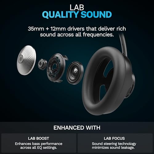 JLab JBuds Open Wireless Headphones, Black, Open-Back, Immersive Sound, Dual Coaxial 35mm + 12mm Drivers, Comfortable Breathable Open Fit, All Day Listening 24 Hour Playtime, Customize App