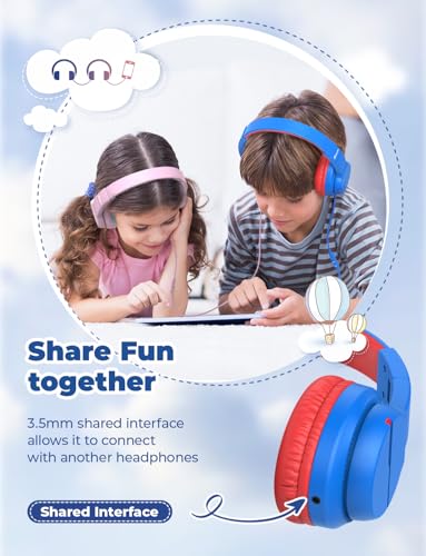 iClever Kids Headphones for School Travel, Safe Volume Limited, HD Mic Stereo Sound Over-Ear Girls Boys Headphones for Kid, FunShare Foldable 3.5mm Wired for iPad Computer, HS19