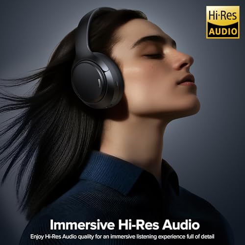 Hybrid Active Noise Cancelling Headphones Wireless, 120Hrs Playtime, 6 ENC Clear Mic, Over Ear Bluetooth Headphones with Hi-Res Audio Comfort Earcup Foldable ANC Headphone for Travel Game Home Office