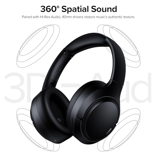Hybrid Active Noise Cancelling Headphones Wireless, 120Hrs Playtime, 6 ENC Clear Mic, Over Ear Bluetooth Headphones with Hi-Res Audio Comfort Earcup Foldable ANC Headphone for Travel Game Home Office