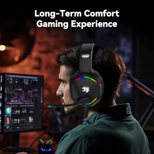 Gaming Headset with Microphone for Pc, Xbox One Series X/s, Ps4, Ps5, Switch, Stereo Wired Noise Cancelling Over-Ear Headphones with Mic, RGB, for Computer, Laptop, Mac, Nintendo (Blue)