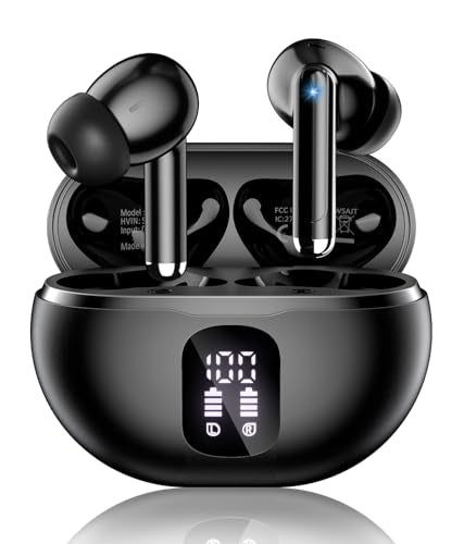 Wireless Earbuds, Bluetooth 5.4 Headphones with 50H Playback, Deep Bass Stereo Ear Buds Clear Calls with LED Power Display, IPX7 Waterproof, in-Ear Earphones with Mic for Phone/Android/iPad, Black