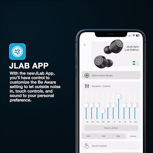JLab Epic Lab Edition True Wireless Earbuds, Hybrid Dual Drivers, Spatial Audio, Multipoint BT, Wireless or USB-C Charging, Wear Detect Auto Play/Pause, Google Fast Pair