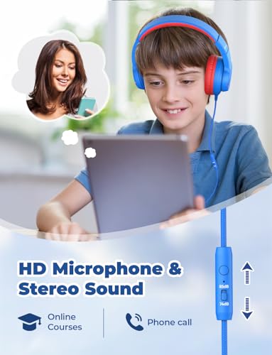 iClever Kids Headphones for School Travel, Safe Volume Limited, HD Mic Stereo Sound Over-Ear Girls Boys Headphones for Kid, FunShare Foldable 3.5mm Wired for iPad Computer, HS19