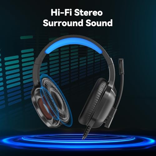 Gaming Headset with Microphone for Pc, Xbox One Series X/s, Ps4, Ps5, Switch, Stereo Wired Noise Cancelling Over-Ear Headphones with Mic, RGB, for Computer, Laptop, Mac, Nintendo (Blue)
