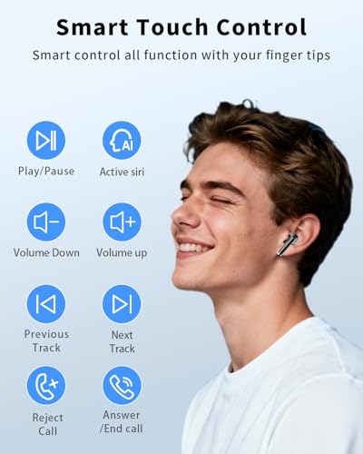 Wireless Earbuds, Bluetooth 5.4 Headphones with 50H Playback, Deep Bass Stereo Ear Buds Clear Calls with LED Power Display, IPX7 Waterproof, in-Ear Earphones with Mic for Phone/Android/iPad, Black