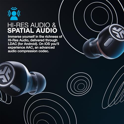 JLab Epic Lab Edition True Wireless Earbuds, Hybrid Dual Drivers, Spatial Audio, Multipoint BT, Wireless or USB-C Charging, Wear Detect Auto Play/Pause, Google Fast Pair