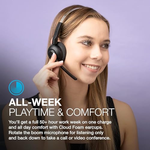 JLab Go Work Pop On-Ear Wireless Headset, Black, 50+ Hours Playtime, Bluetooth Multipoint, Rotating Boom Mic, Noise Canceling MEMS Microphone, Light-Weight, Portable, PC/Mac| Mobile (1 Pack)