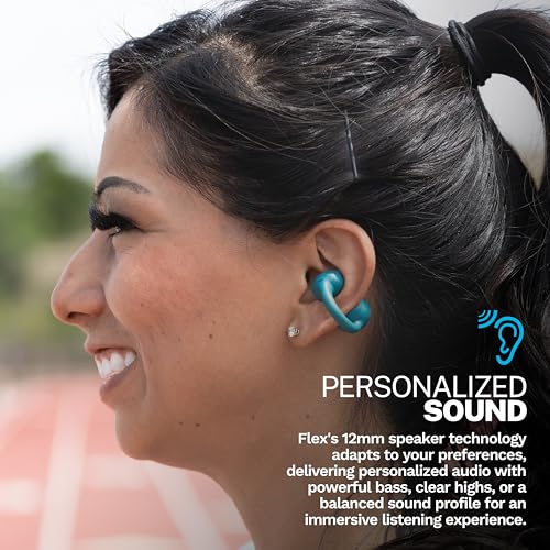JLab Flex Open Earbuds, Wireless Bluetooth Open-Ear Headphones with Clip-on Cuff Design, Multipoint Connectivity, App Customization, 21+ Hours Battery, IPX4, Teal