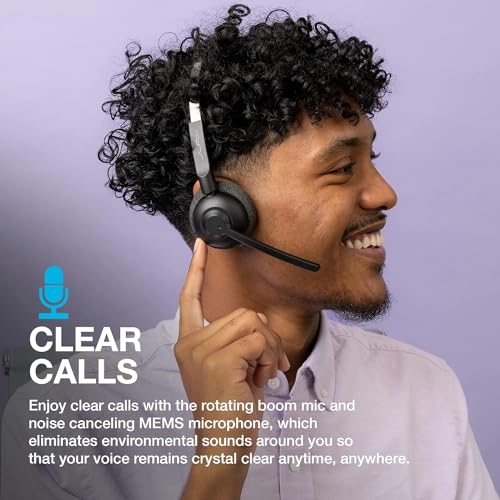 JLab Go Work Pop On-Ear Wireless Headset, Black, 50+ Hours Playtime, Bluetooth Multipoint, Rotating Boom Mic, Noise Canceling MEMS Microphone, Light-Weight, Portable, PC/Mac| Mobile (1 Pack)