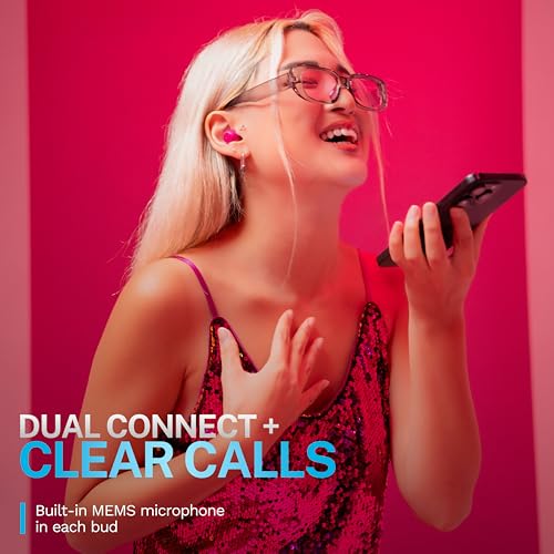 JLab Go Pop ANC True Wireless Earbuds & Charging Case, Fuchsia, Active Noise Cancelling, 10mm Drivers, Dual Connect, Customize Your Sound with App, Be Aware Mode, Compact Fit, MEMS Microphone