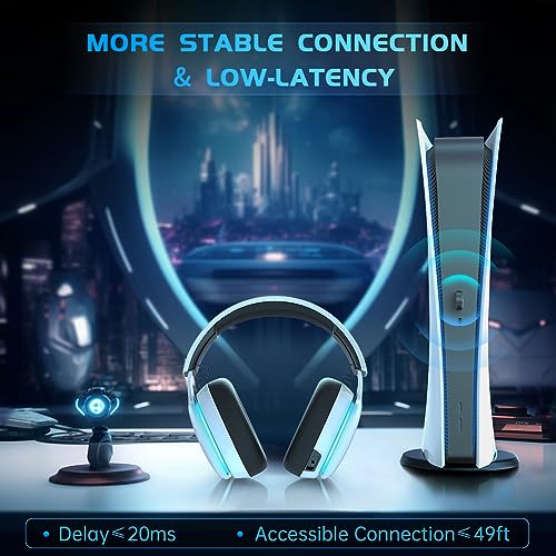 Gtheos 2.4GHz Wireless Gaming Headset for PS5, PS4 Fortnite & Call of Duty/FPS Gamers, PC, Nintendo Switch, Bluetooth 5.3 Gaming Headphones with Noise Canceling Mic, Stereo Sound, 40+Hr Battery -White