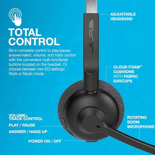 JLab Go Work Pop On-Ear Wireless Headset, Black, 50+ Hours Playtime, Bluetooth Multipoint, Rotating Boom Mic, Noise Canceling MEMS Microphone, Light-Weight, Portable, PC/Mac| Mobile (1 Pack)
