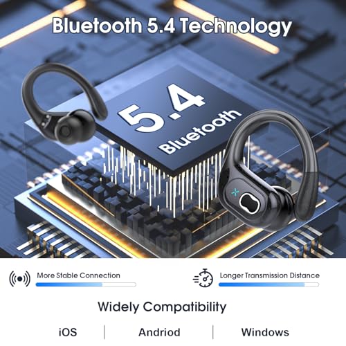 Wireless Earbuds 75hrs Bluetooth 5.4 Headphone Sport, 2026 Bluetooth Earbuds Stereo Deep Bass Over Ear Bud with Earhooks, ENC Noise Cancelling Mic, IPX7 Waterproof Earphone for Gym/Running/Workout