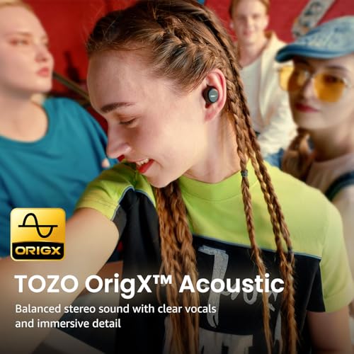 TOZO A1 Wireless Earbuds Bluetooth 5.3 Light Weight in Ear IPX5 Waterproof Headphones 2 Mic for AI Calls, Immersive Premium Sound Bass Headset with Charging Case, 32 Presets EQ Customization via App