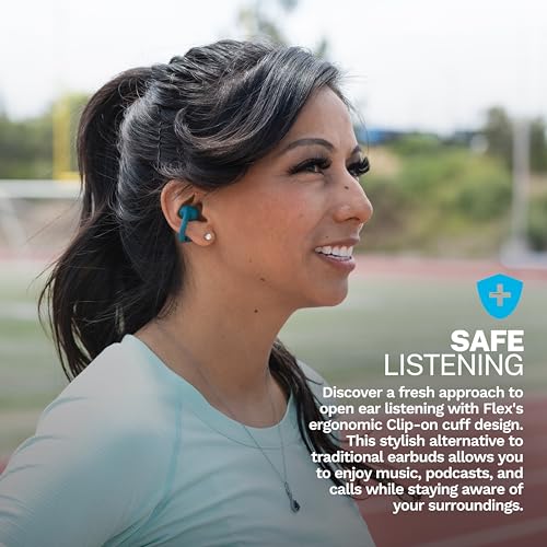 JLab Flex Open Earbuds, Wireless Bluetooth Open-Ear Headphones with Clip-on Cuff Design, Multipoint Connectivity, App Customization, 21+ Hours Battery, IPX4, Teal