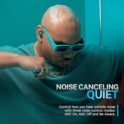 JLab Go Pop ANC True Wireless Earbuds & Charging Case, Teal, Active Noise Cancelling, 10mm Drivers, Dual Connect, Customize Your Sound with App, Be Aware Mode, Compact Fit, MEMS Microphone