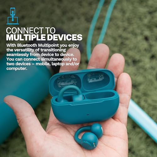 JLab Flex Open Earbuds, Wireless Bluetooth Open-Ear Headphones with Clip-on Cuff Design, Multipoint Connectivity, App Customization, 21+ Hours Battery, IPX4, Teal