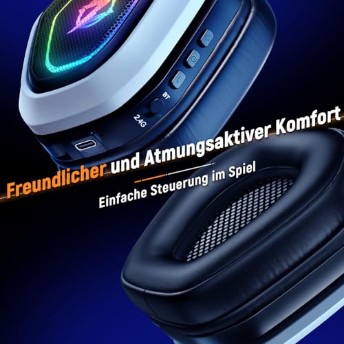 Ozeino 2.4GHz Wireless Gaming Headset for PC, Ps5, Ps4 - Lossless Audio USB & Type-C Ultra Stable Gaming Headphones with Flip Microphone, 40-Hr Battery Gamer Headset for Switch, Laptop, Mobile, Mac