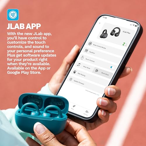 JLab Flex Open Earbuds, Wireless Bluetooth Open-Ear Headphones with Clip-on Cuff Design, Multipoint Connectivity, App Customization, 21+ Hours Battery, IPX4, Teal