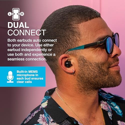JLab Go Air Pop+ True Wireless Earbuds, in Ear Headphones, Bluetooth Earphones, 35H Playtime Ear Buds, Bluetooth Earbuds with Microphone, USB-C Charging Case, Dual Connect, EQ3 Sound, Black
