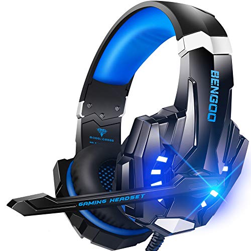 BENGOO G9000 Stereo Gaming Headset for PS4 PC Xbox One PS5 Controller, Noise Cancelling Over Ear Headphones with Mic, LED Light, 7.1 Surround Sound, Soft Memory Earmuffs for Nintendo Xbox Series X|S