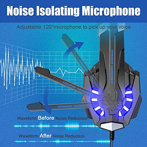 BENGOO G9000 Stereo Gaming Headset for PS4 PC Xbox One PS5 Controller, Noise Cancelling Over Ear Headphones with Mic, LED Light, 7.1 Surround Sound, Soft Memory Earmuffs for Nintendo Xbox Series X|S