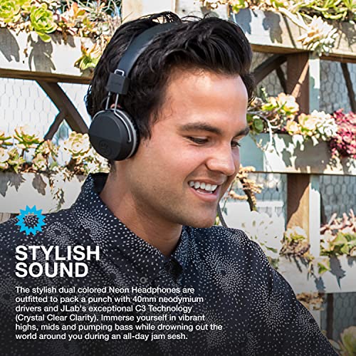 JLab Neon Folding On-Ear Headphones, Black, Wired Headphones, Tangle Free Cord, Noise Isolation, 40mm Neodymium Drivers, C3 Sound (Crystal Clear Clarity)