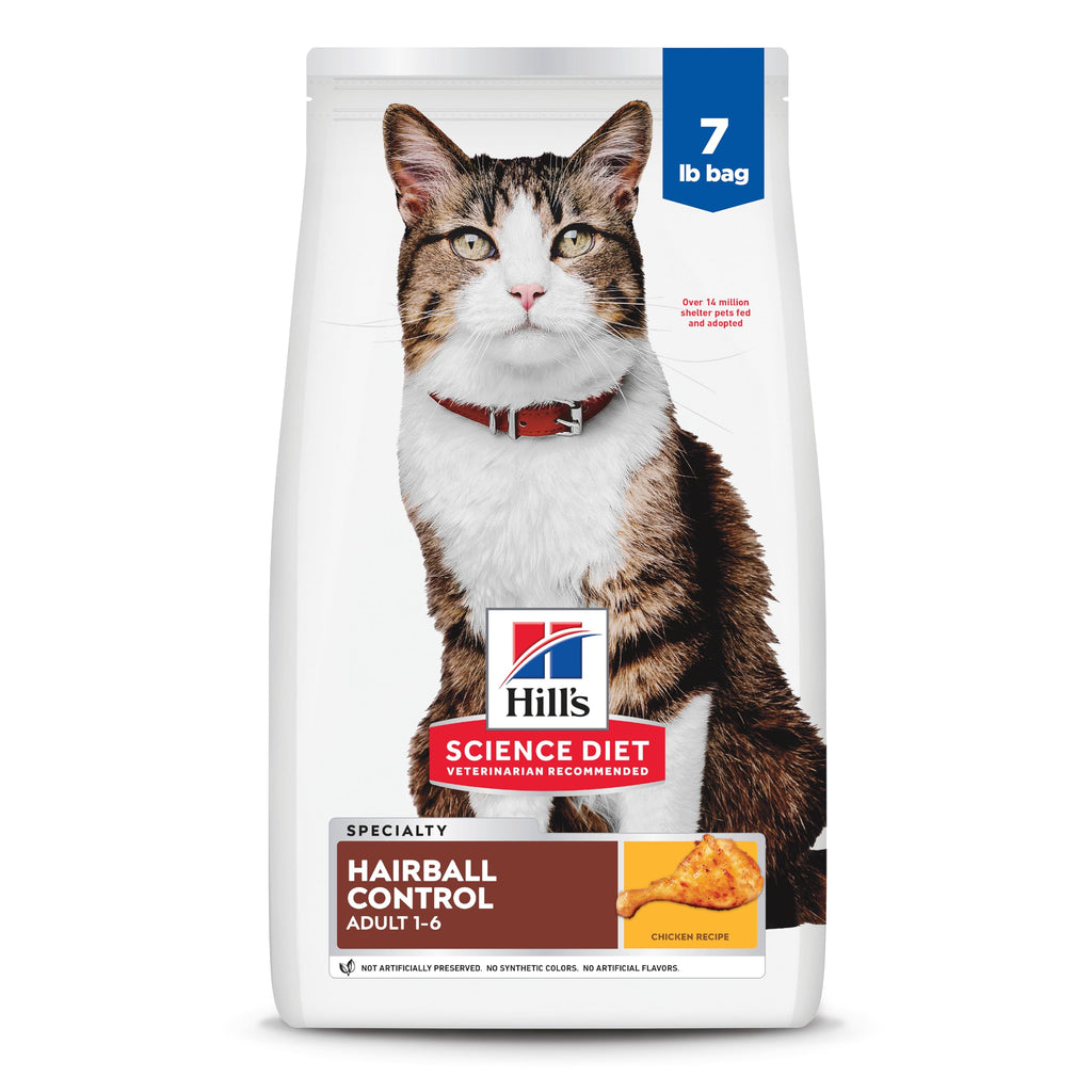 Hill's Science Diet Adult 1-6 Hairball Control Dry Cat Food, Chicken, 7 lb. Bag