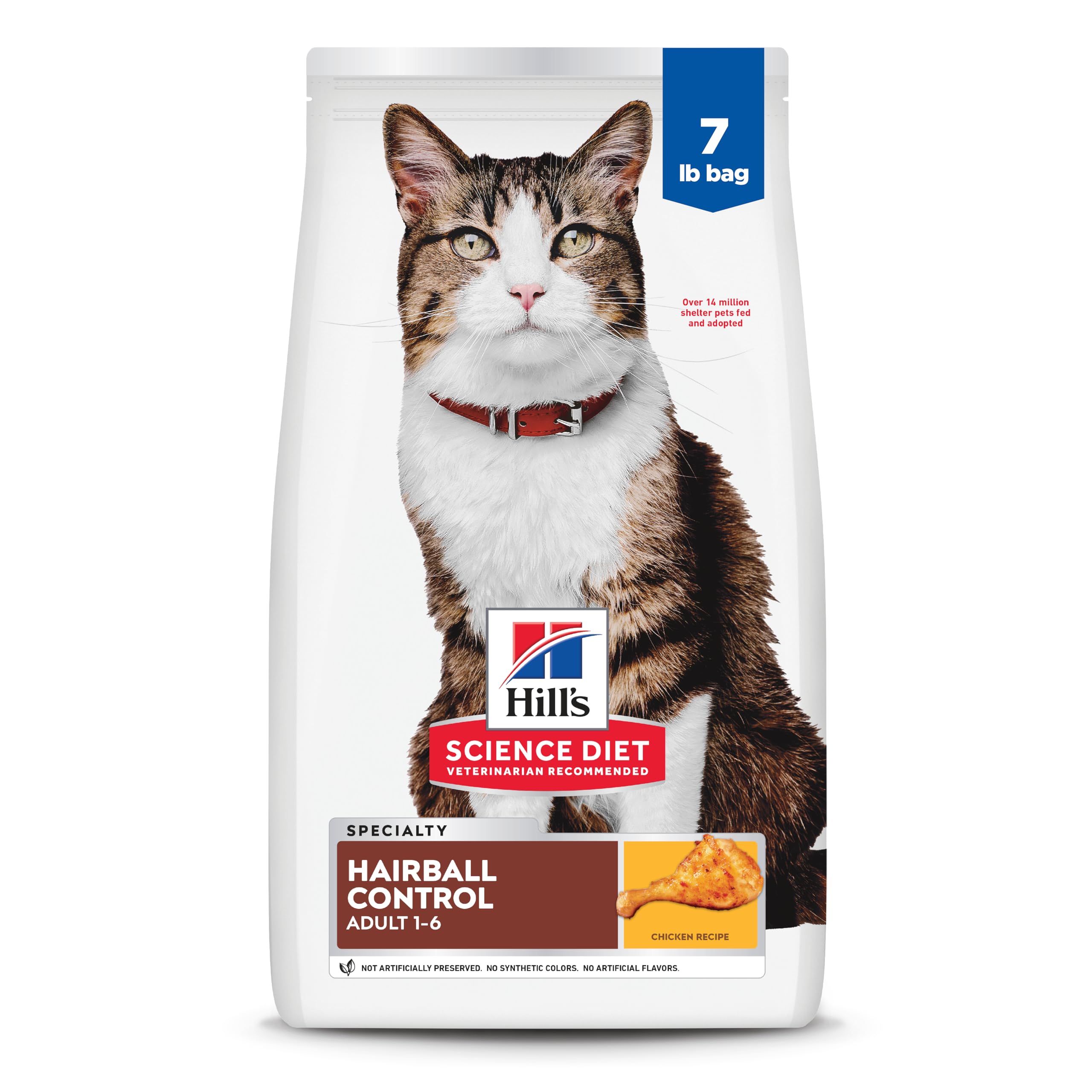 Hill's Science Diet Adult 1-6 Hairball Control Dry Cat Food, Chicken, 7 lb. Bag